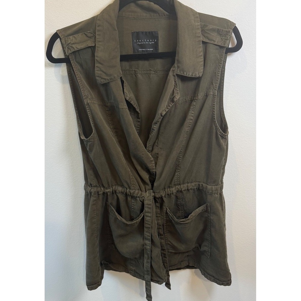 Sanctuary Olive Green Tencel Utility Vest Drawstring Waist Size L XV9019E001
